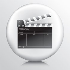 Round Icon With Greyscale Coloured Open Film Slate