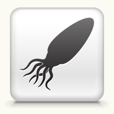 White Square Button With Squid Silhouette Icon