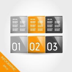three orange striped 3d infographic columns from squares