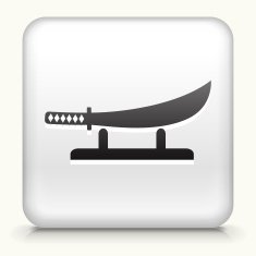 Square Button with Samurai Sword