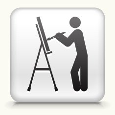 Square Button with Painting on Canvas