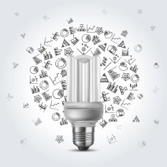Energy saving bulb with diagram icons N2