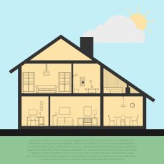 Vector house interior in cut Detailed plan cross-sectional view N2