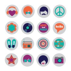 set of color hippie flat icons N2
