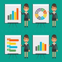 Infographics businesswoman indicates on flip-chart N2