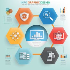 E-commerce and data analysis info graphic design vector