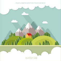 Landscape Houses in the mountains among trees Flat style N2