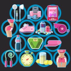 Icons sports items and tools