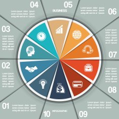 Infographic Pie chart template ten positions N2