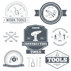 work tools set label template of emblem elements