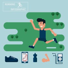Jogging and running infographics set with man outdoor