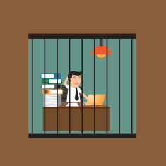 Bored businessman working in cage vector illustration N2