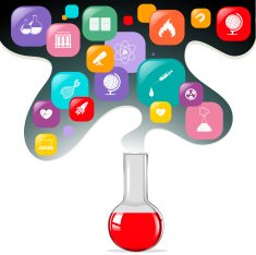 Chemical in flask and other science symbols N2