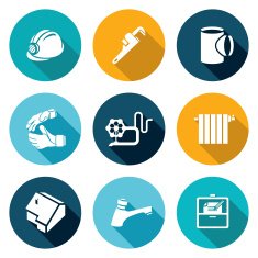 Work plumber at home Icons Set Vector Illustration