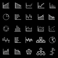 Graph line icons on black background
