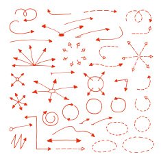 Set of hand drawn arrows circles dash line elements N2