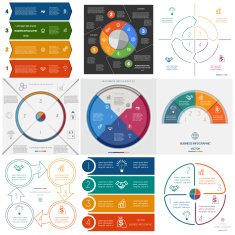 Set 9 templates Infographics cyclic processes on four positions