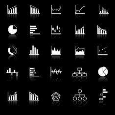 Graph icons with reflect on black background