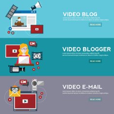 Online video email design concept set with blogger media