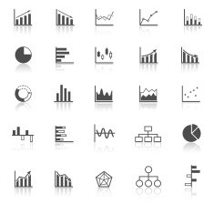 Graph icons with reflect on white background