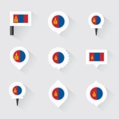 mongolia flag and pins for infographic map design N2