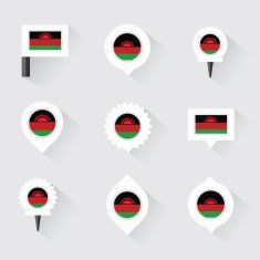 Malawi flag and pins for infographic map design N2