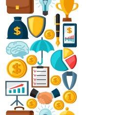 Business and finance seamless pattern from flat icons