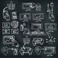 Doodle scheme seo communication with icons Chalkboard N2