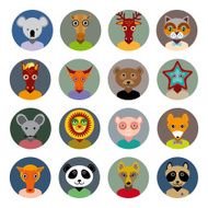 animals faces circle icons set Flat Style zoo infographics design