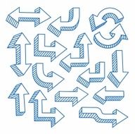 Arrows hand-drawn contour line hatching blue white background