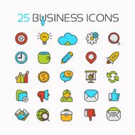 Set line color icons with flat design elements of business