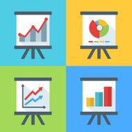 Vector set of flat diagram chart icons on the board
