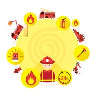 Firefighter and Equipment Icons Round Frame
