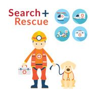 Rescuer with Dog Search and Rescue Icons