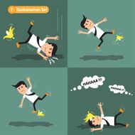 Businessman set man slipping on a banana peel vector illustrat