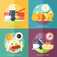 Breakfast icons flat set with coffee time corn flakes illustration