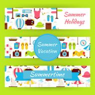 Summer Vacation and Time Vector Template Banners Set