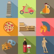 Set of Italy travel colorful flat icons