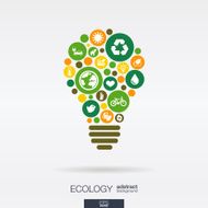 Ecology color icons in bulb shape abstract background vector illustration