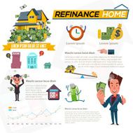 Refinance home with graphic element debt man and rich man