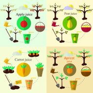 Planting process set and juice flat vector