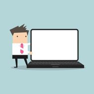 Businessman pointing to laptop display