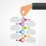 Infographics design template with human hands holding the round blocks