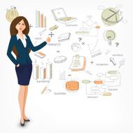 Stylish business woman with various elements