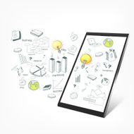 Electronic tablet with various business infographic elements