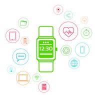 Smart Watch Technology Electronic Device Apps Icons Set Thin Line