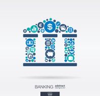 Finance icons in bank building hape abstract background vector illustration