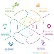 Infographic circle colourful lines six positions