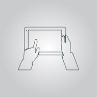 Tablet PC in human hands Flat style vector illustration