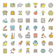 Flat Line Colorful School Subjects Education Icons N2